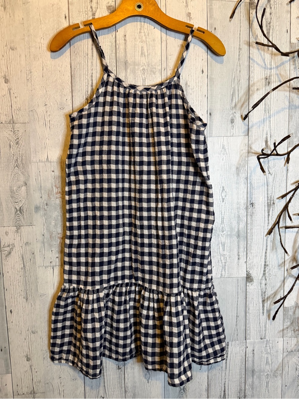 Society Navy & White Gingham Tiered Spaghetti-Strap Dress